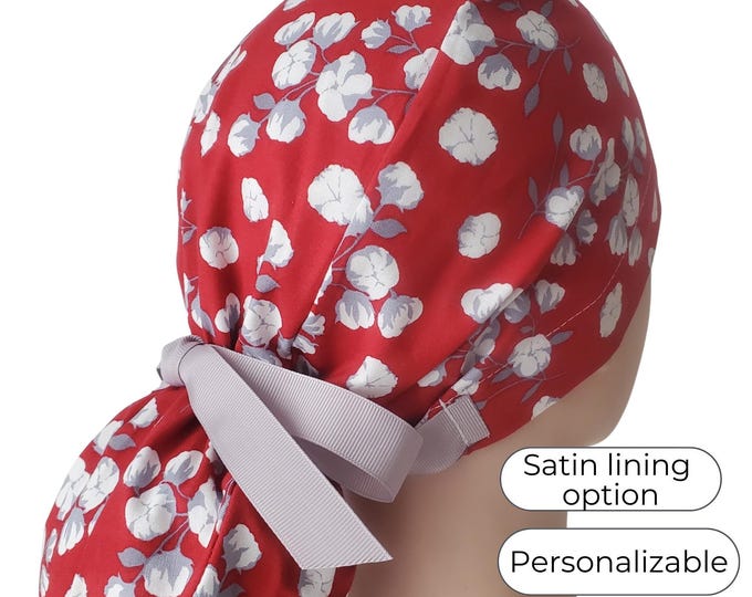 Cotton Ponytail Scrub Cap - Surgical Cap with Satin Lining Option -