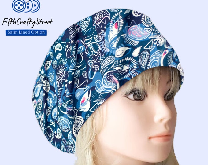 Stretchy Scrub Caps - Surgical Euro Scrub Cap - Blue Paisley - FifthCraftyStreet
