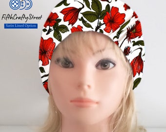 Floral Surgical Scrub Cap: Stretchy Euro Style, Satin Option