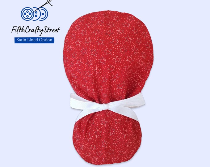 Patriotic - Surgical Cap - 4th of July - Satin Lining option - Dark Red - FifthCraftyStreet