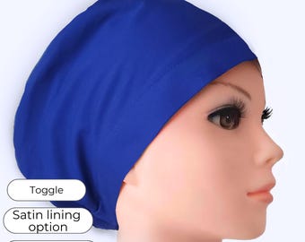 Royal Blue Euro Scrub Cap, Adjustable Cotton Medical Hat, Satin Lining Option