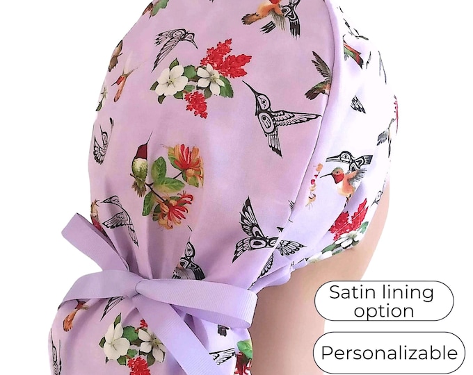 Satin Lined Surgical Cap -  Hummingbird - FifthCraftyStreet