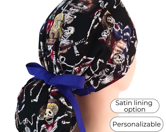 Sugar Dancing Skeleton Scrub Cap Ponytail with Satin Lining option - FifthCraftyStreet