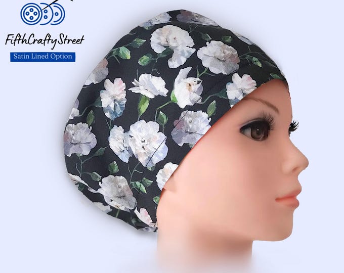 Euro Style Scrub Cap - Adjustable - Satin Lining option - floral - FifthCraftyStreet