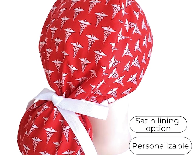 Ponytail Scrub Cap for Women - Surgical Cap with Ponytail Holder - Medical Snake Symbol - FifthCraftyStreet