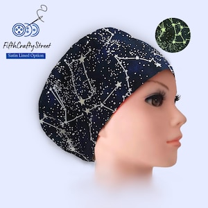 Surgical Scrub Caps Glow-in-the Dark - Constellation - Space - Stars - Satin Lined option -