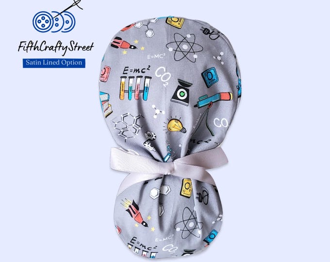 Ponytail Scrub Cap for Women - Surgical Cap Satin Lined Option -Tech Microscope - FifthCraftyStreet