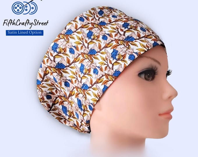 Euro Scrub Caps - Adjustable - Satin Lined option - bunny in blue jacket - FifthCraftyStreet