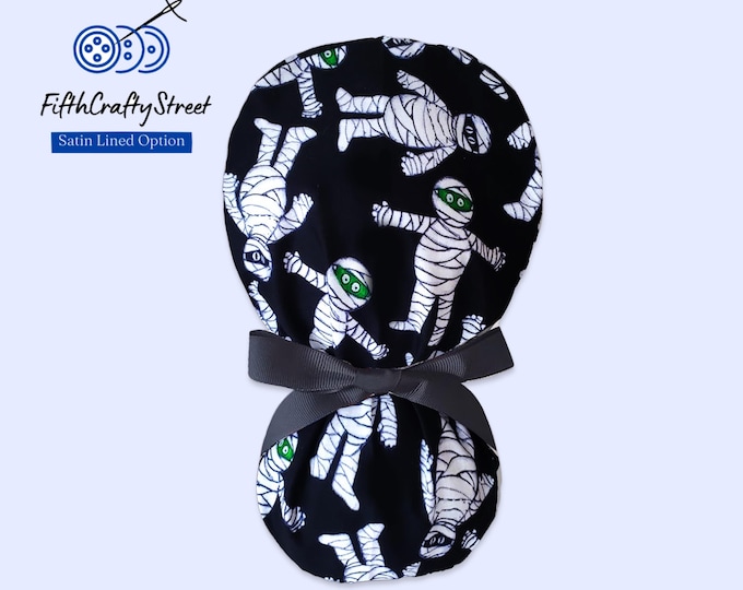 MUMMIES - BLACK - Scrub Cap Ponytail with Satin Lining option - FifthCraftyStreet