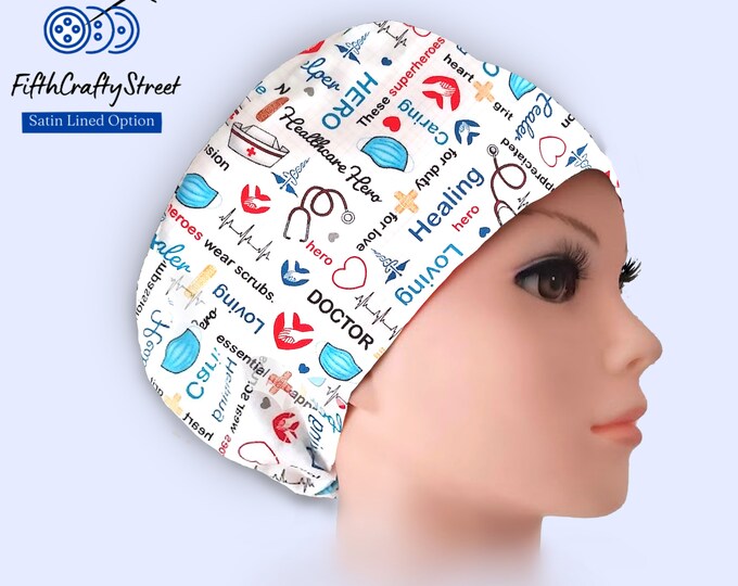Euro Scrub Caps - Adjustable - Satin Lining option - Essential - FifthCraftyStreet