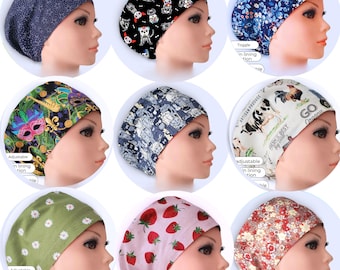 Scrub Caps Euro: Adjustable, Personalization, Buttons and Satin Lined Option