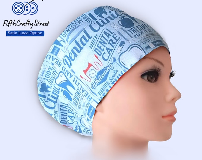 Dental - Euro Scrub Cap - Adjustable - Satin Lined Scrub Cap option - FifthCraftyStreet