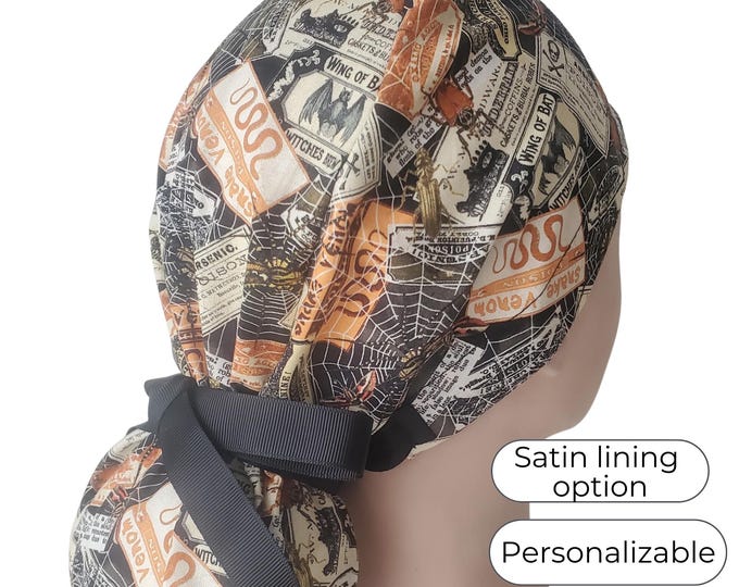 Scrub Cap Ponytail Style | Satin Lining & Personalization Option | Vintage Potion