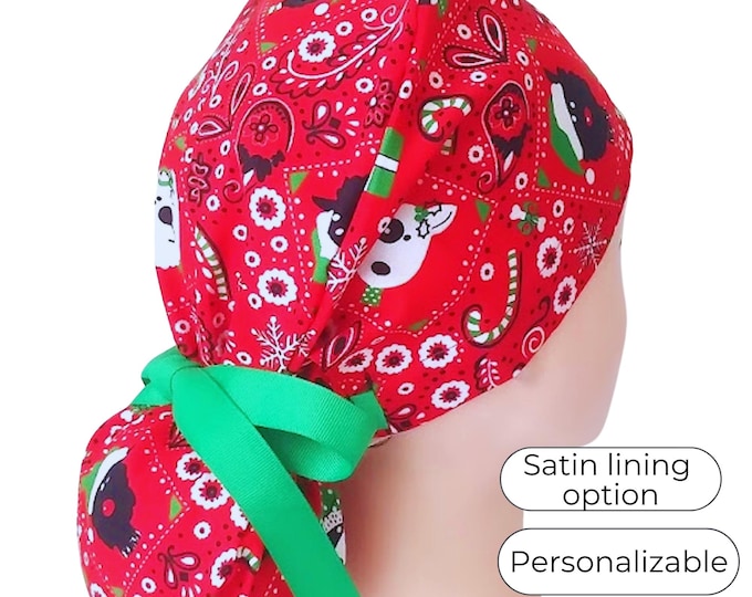 Christmas Ponytail Scrub Cap for Women - Do Surgical Cap with Ponytail Holder - FifthCraftyStreet