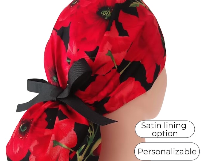 Satin Lining Option Ponytail Scrub Cap for Women - Surgical Cap with Ponytail Holder - FifthCraftyStreet