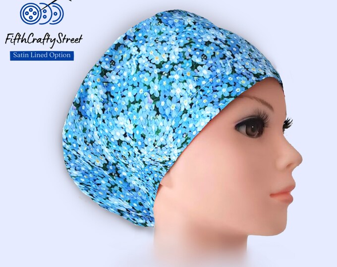 Surgical cap for short Hair - Euro Scrub Caps - Adjustable - Satin Lining option - Floral - FifthCraftyStreet