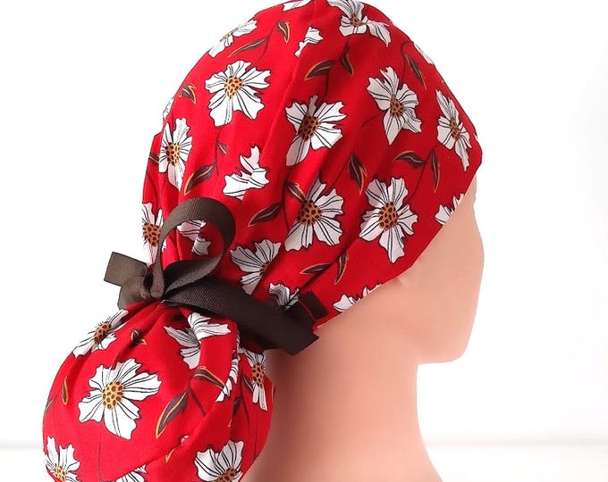 Flower Surgical Scrub Cap Buttons and Satin Lined Option - FifthCraftyStreet