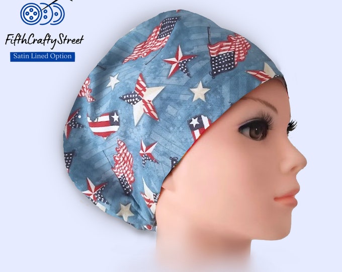American Flag - Euro Scrub Cap for Women - Adjustable - Satin Lining option - FifthCraftyStreet