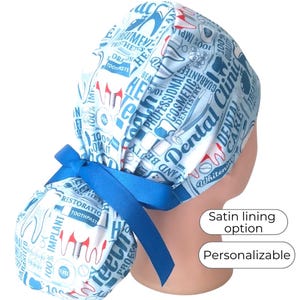 Dental Ponytail Scrub Cap for Women - Surgical Cap with Satin Lining option - FifthCraftyStreet