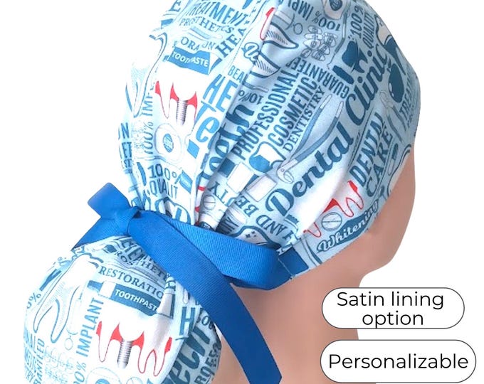 Dental Ponytail Scrub Cap for Women - Surgical Cap with Satin Lining option - FifthCraftyStreet
