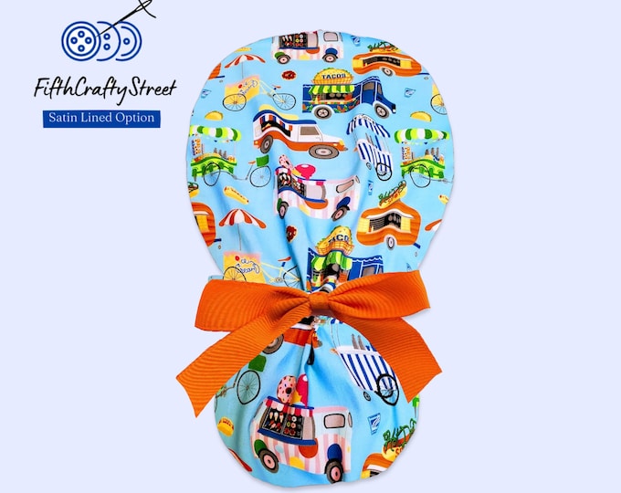 Tacos Hot Dog Ponytail Scrub Cap for Women - Surgical Cap Satin Lined Option - FifthCraftyStreet