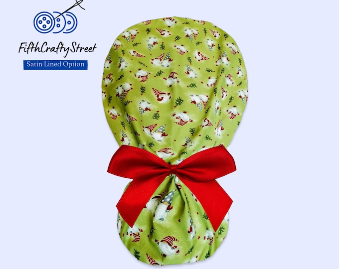 Gnomes Scrub Cap with Ponytail Satin Lined Option - FifthCraftyStreet