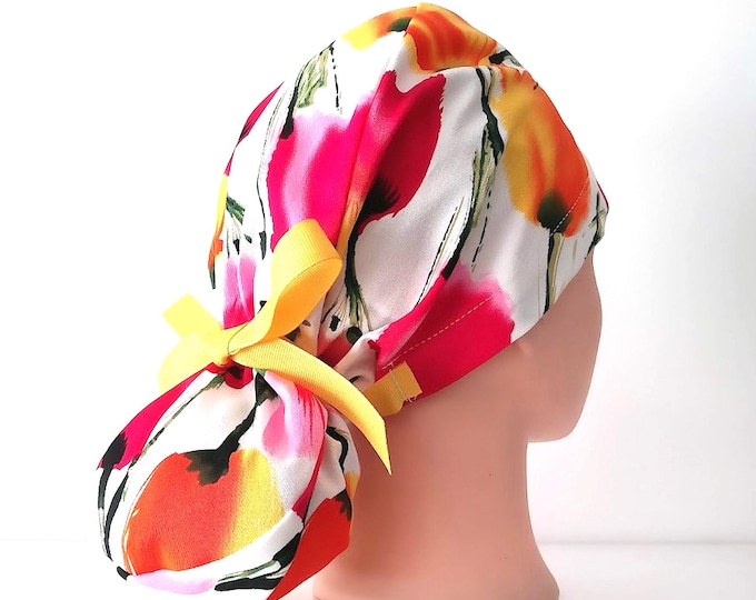 Summer Sale Ponytail Scrub Caps - Surgical Caps - Satin Lining and Personalization option available