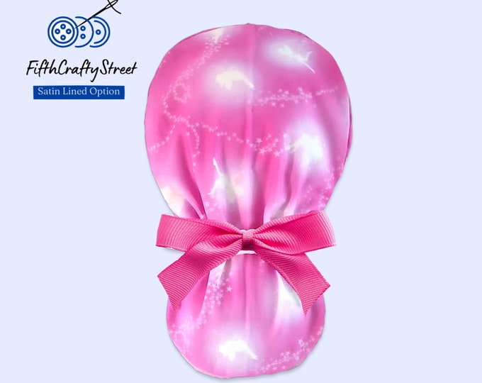Glow in the Dark Scrub Cap - pixies pink - Satin Lining options - FifthCraftyStreet
