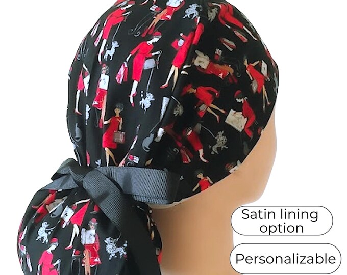 Love Paris Ponytail Scrub Caps for Women - Surgical Cap with Silky Satin Lining Option - FifthCraftyStreet