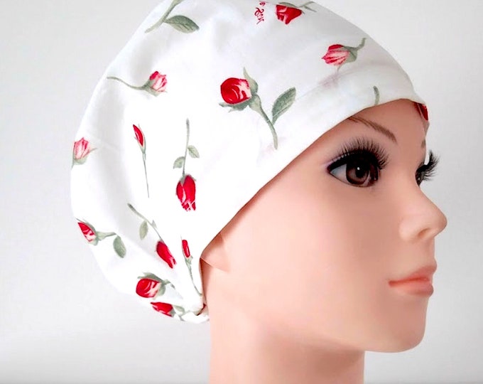 Euro Scrub Cap for Women - Rose - Adjustable - Satin Lined Scrub Cap - FifthCraftyStreet