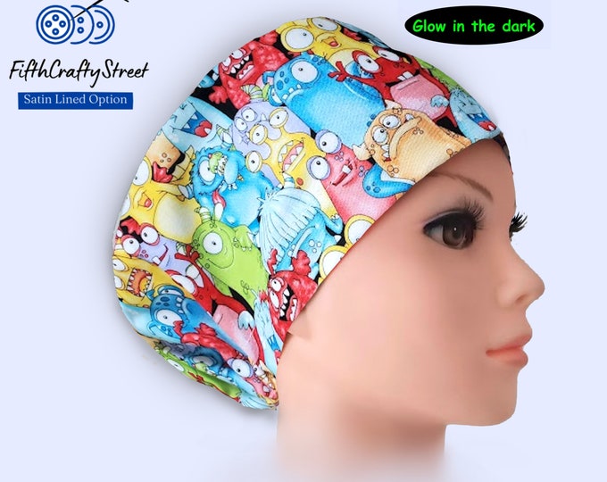 Halloween Surgical Scrub Caps - Glow in the Dark - Satin Lining option - FifthCraftyStreet