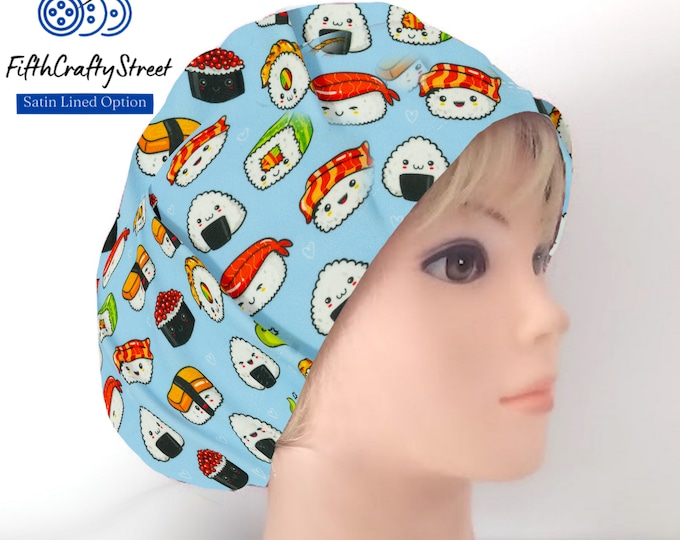 Sushi scrub cap - Stretchy Scrub Caps - Surgical Euro Scrub Cap - FifthCraftyStreet