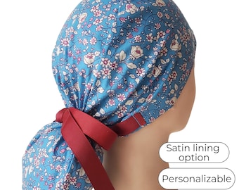 Ponytail scrub cap for Women  - Surgical Cap with buttons and Satin Lined Option - FifthCraftyStreet