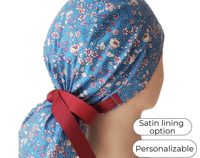 Ponytail scrub cap for Women  - Surgical Cap with buttons and Satin Lined Option - FifthCraftyStreet