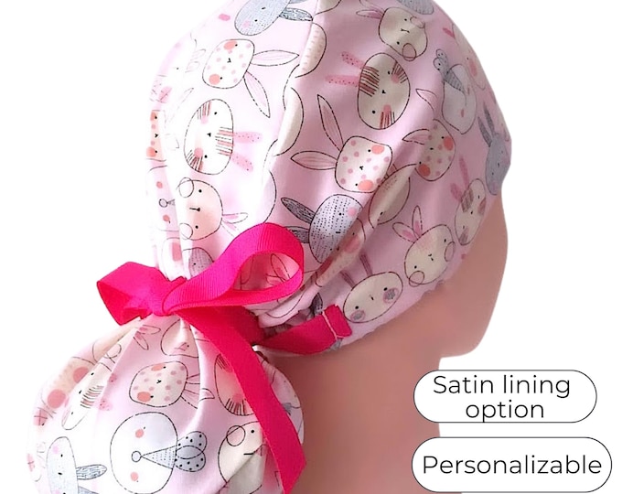 Bunny Ponytail Scrub Cap for Women - Satin Lined Option Surgical Cap - FifthCraftyStreet