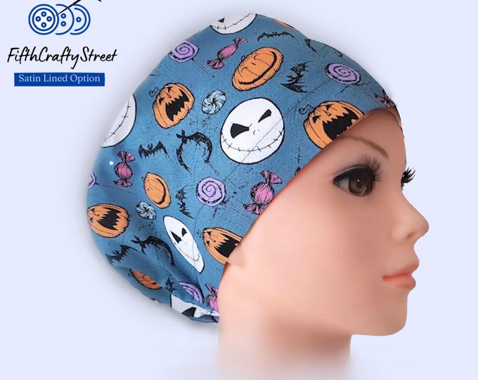 Euro Scrub Cap - Adjustable - Satin Lining option - Halloween