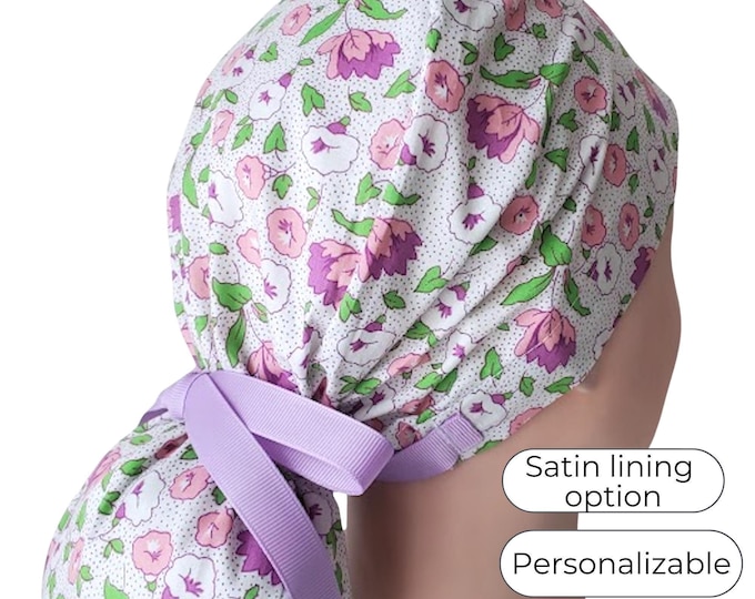 Ponytail Scrub Cap for Women - Surgical Cap with Satin Lining Option