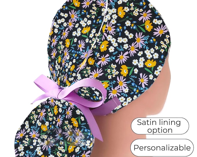Ponytail Scrub Cap - Surgical Cap - Satin Lined - Personalization option