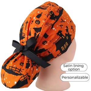 Halloween Satin Lined Scrub Cap for women -