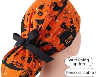 Halloween Satin Lined Scrub Cap for women -