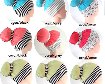 High Bun Scrub Caps - Stretchy knit organic cotton - FifthCraftyStreet