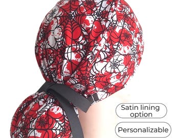 Bloody Spider Web Surgical Cap - Pumpkin Scrub Nurse Hat - Satin Lined option -