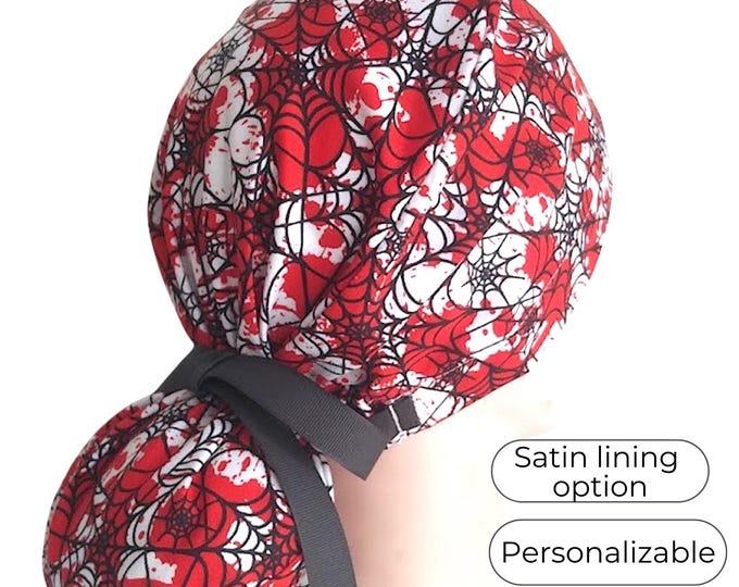 Bloody Spider Web Surgical Cap - Pumpkin Scrub Nurse Hat - Satin Lined option - FifthCraftyStreet
