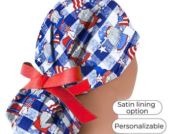 Patriotic Gnomes- 4th July - Women’s Scrub Caps  - Satin Lining option - American flag