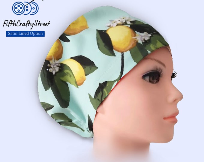 Guava Fruit - Euro Scrub Cap for Women - Adjustable - Satin Lined Scrub Cap - FifthCraftyStreet