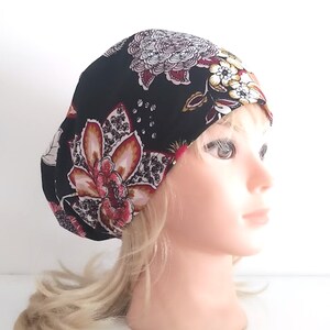 stretchy scrub cup, surgical euro hat, black, handmade quick ship USA -