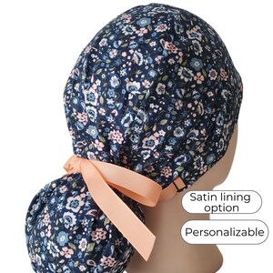 Twilight Petals - Ponytail Scrub Cap for Women - Surgical Cap Satin Lined Option -