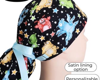 Halloween Glow in the Dark Ponytail Scrub Cap: Satin Lining Option