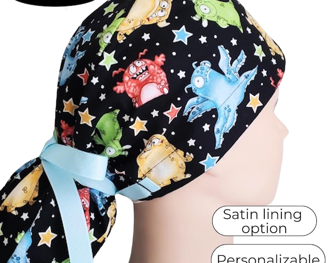 Halloween - Glow in the Dark - Ponytail Scrub Cap for Women - Surgical Cap with Satin Lining option - FifthCraftyStreet