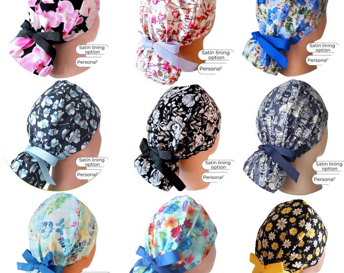 Satin Lined Scrub Caps Ponytail style for women- FifthCraftyStreet